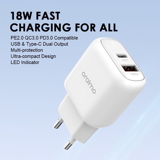 Oraimo PowerCube 3 Pro 18W Fast Charging Charger Kit with Micro USB Cable - Image 2