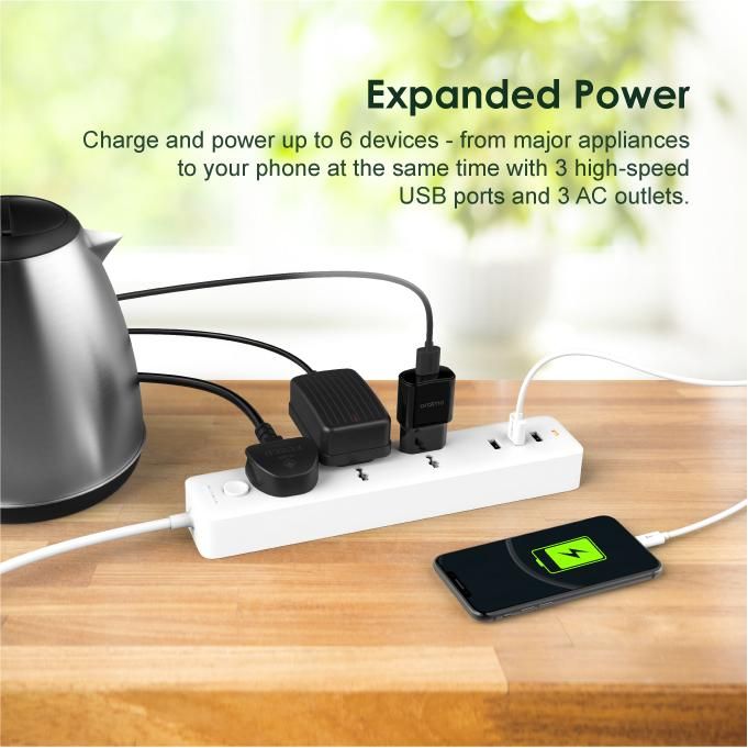 Oraimo PowerHub 3 AC Outlets 3 USB Ports UK Power Strip Socket - Image 2