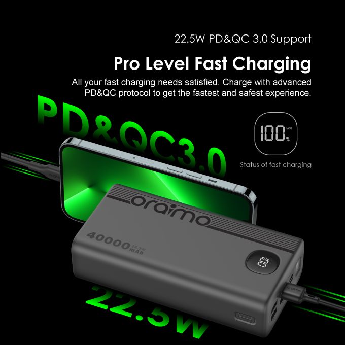 Oraimo PowerBox 400 22.5W PD QC 3.0 Ultra-high Capacity 40000mAh Power Bank - Image 3
