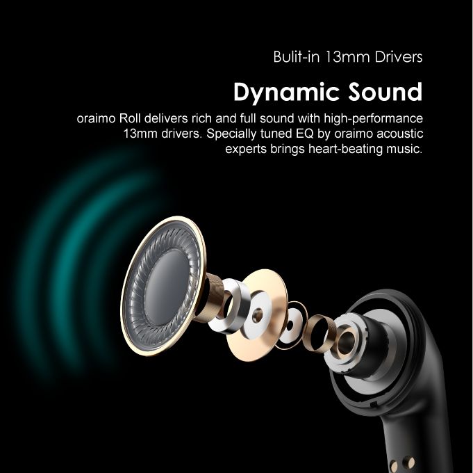Oraimo Roll Dynamic Sound Noise-reducing Microphones True Wireless Earbuds-Black - Image 3