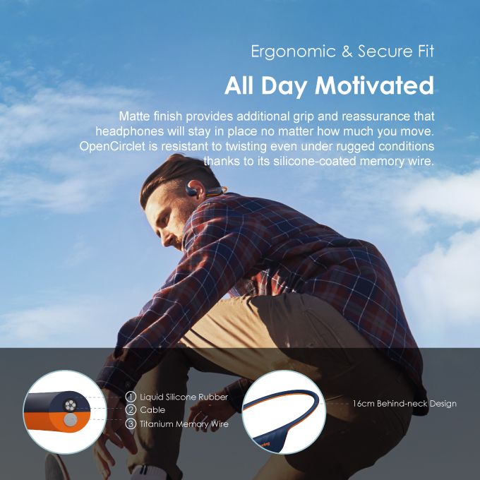 Oraimo OpenCirclet IPX5 Ergonomic Secure Fit Long Playtime Open-ear Bluetooth Headphones - Image 10