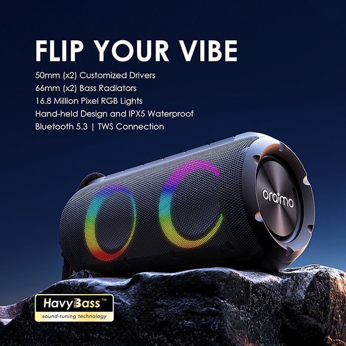 Oraimo Rover RGB Lights Bluetooth 5.3 Portable IPX5 Wireless Speaker - Image 3