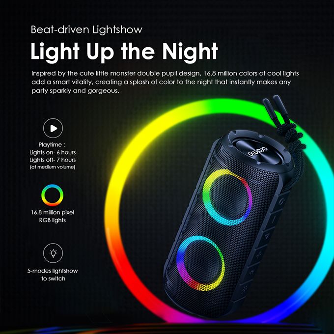 Oraimo Rover RGB Lights Bluetooth 5.3 Portable IPX5 Wireless Speaker - Image 4