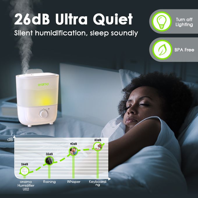 Oraimo Humidifiers Top Fill 26dB Quiet Essential Oil Diffuser with Nightlight BPA-Free 2.5L Capacity Humidifier - Image 4